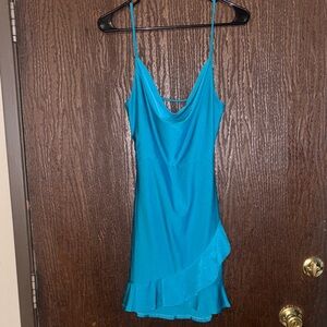 Blue Sleeveless Dress with Ruffle Hem
